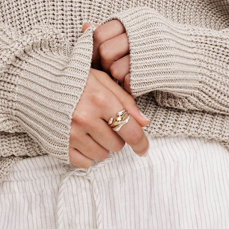 Layered two-tone titanium steel ring