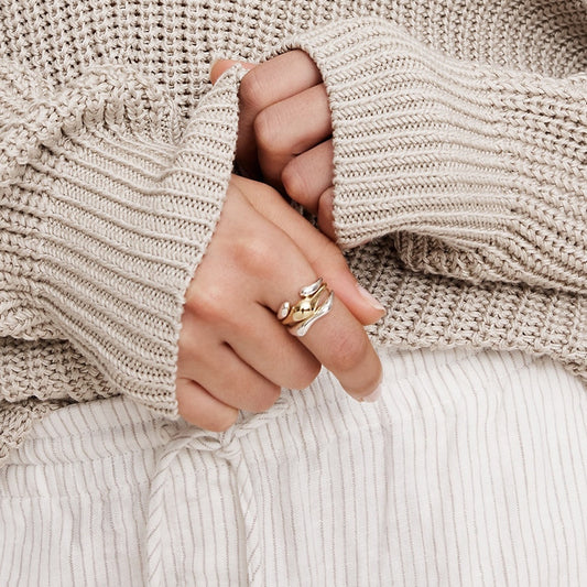 Layered two-tone titanium steel ring