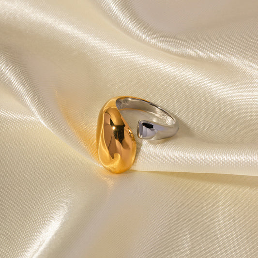 18k gold plated two-tone titanium steel irregular open ring