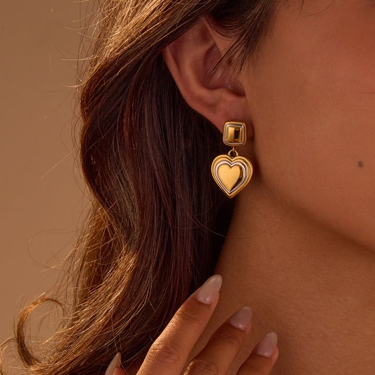Two-tone heart earrings