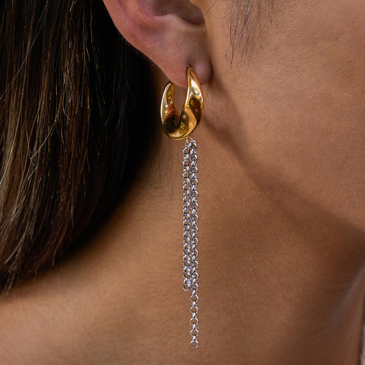 Two-tone titanium steel tassel earrings