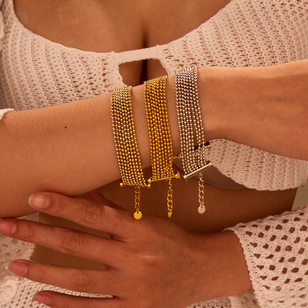 Layered stainless steel tassel bracelet