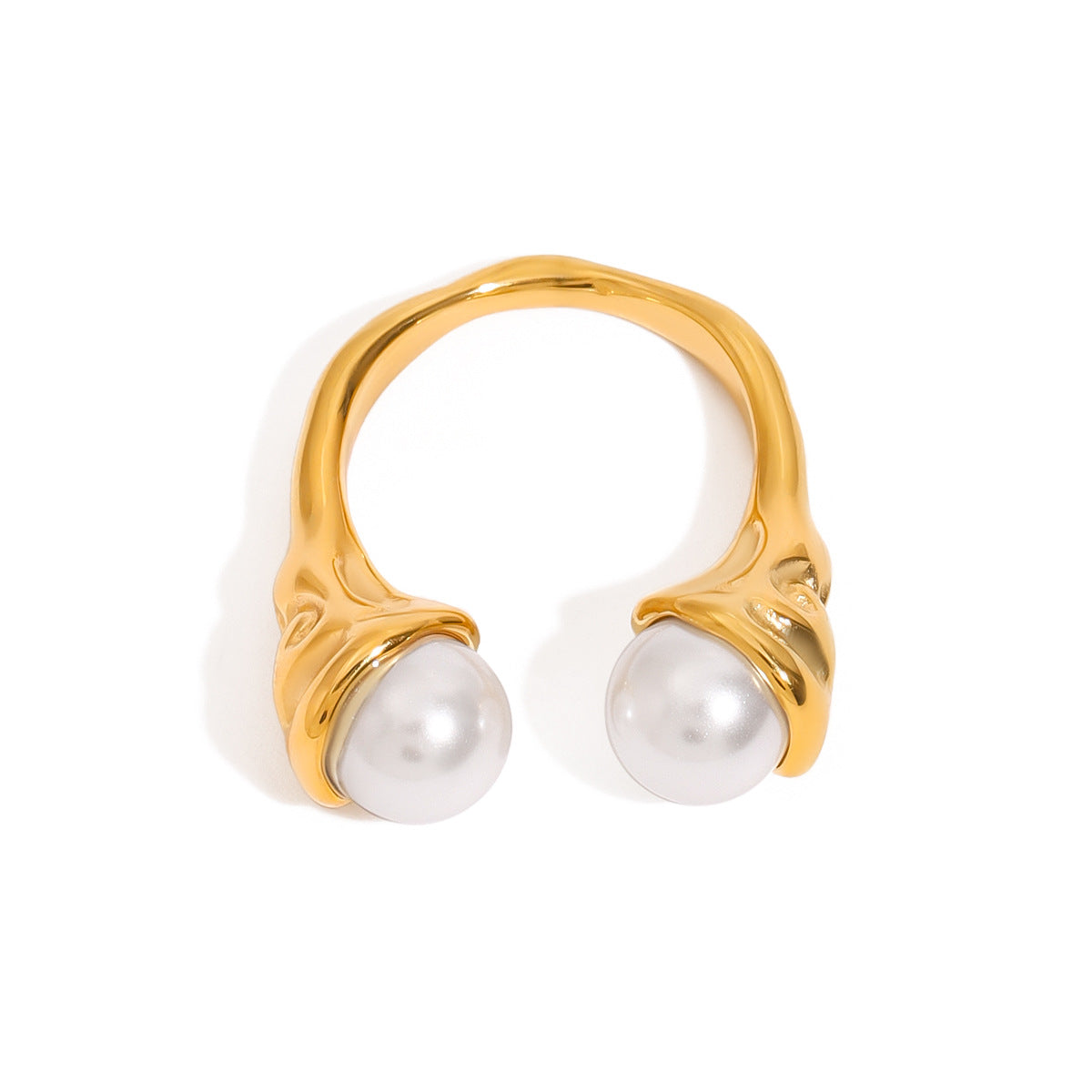 Stainless steel 18k gold-plated pearl ring