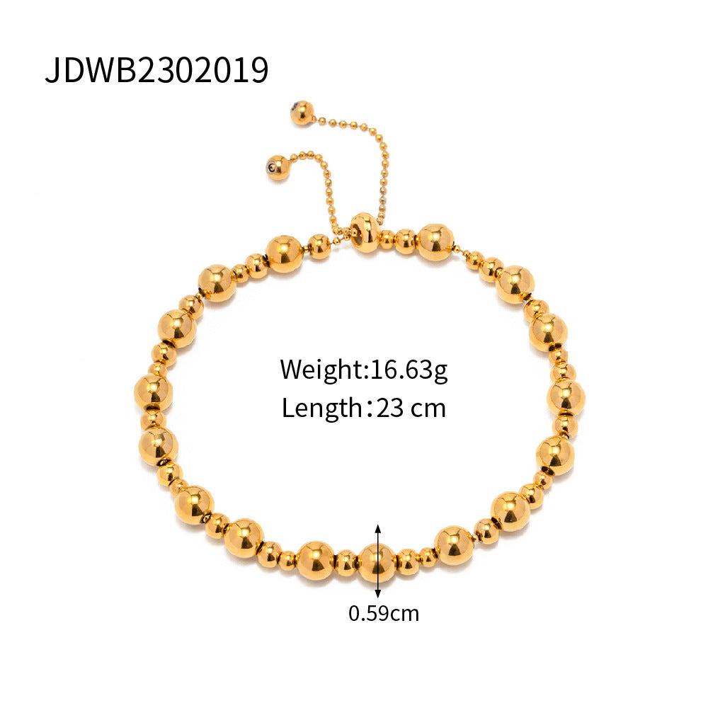Stainless steel 18k gold-plated round beaded bracelet