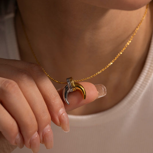 18K gold plated two-tone stainless steel moon necklace