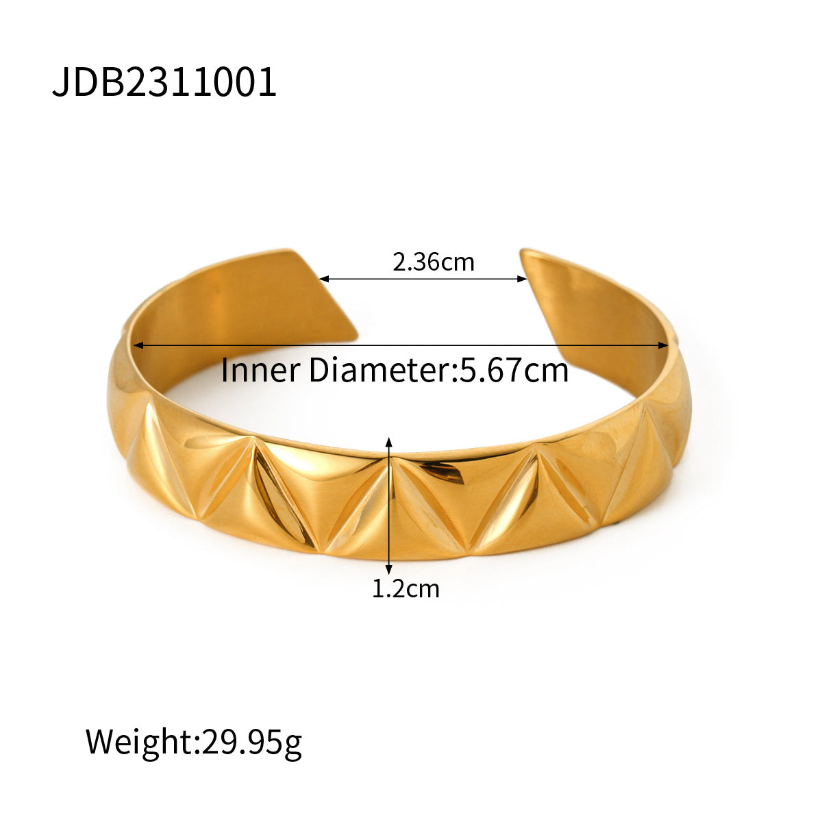 Stainless steel 18k gold-plated triangular open cuff bracelet