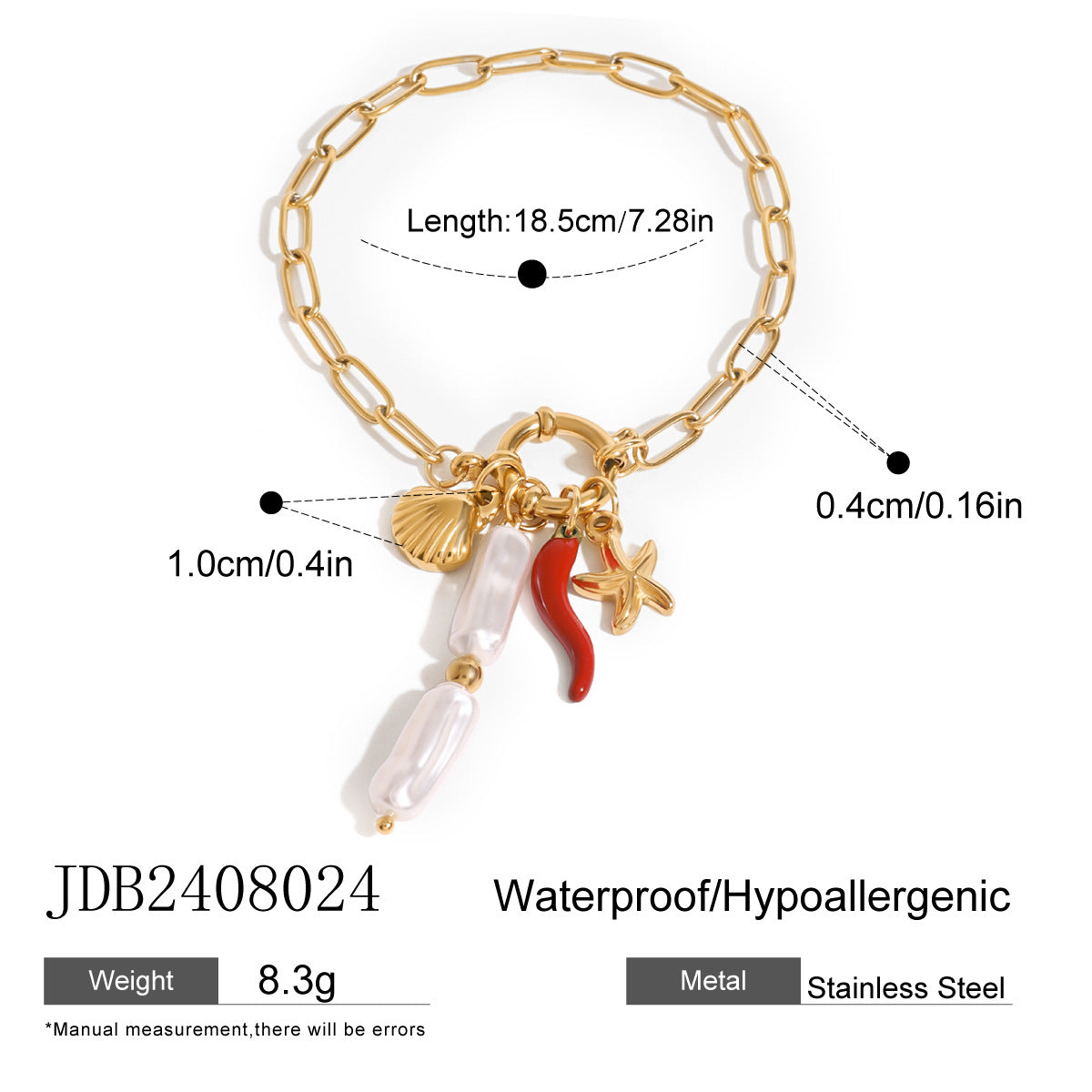 Stainless steel 18k gold-plated marine sailor knot pearl pendant bracelet