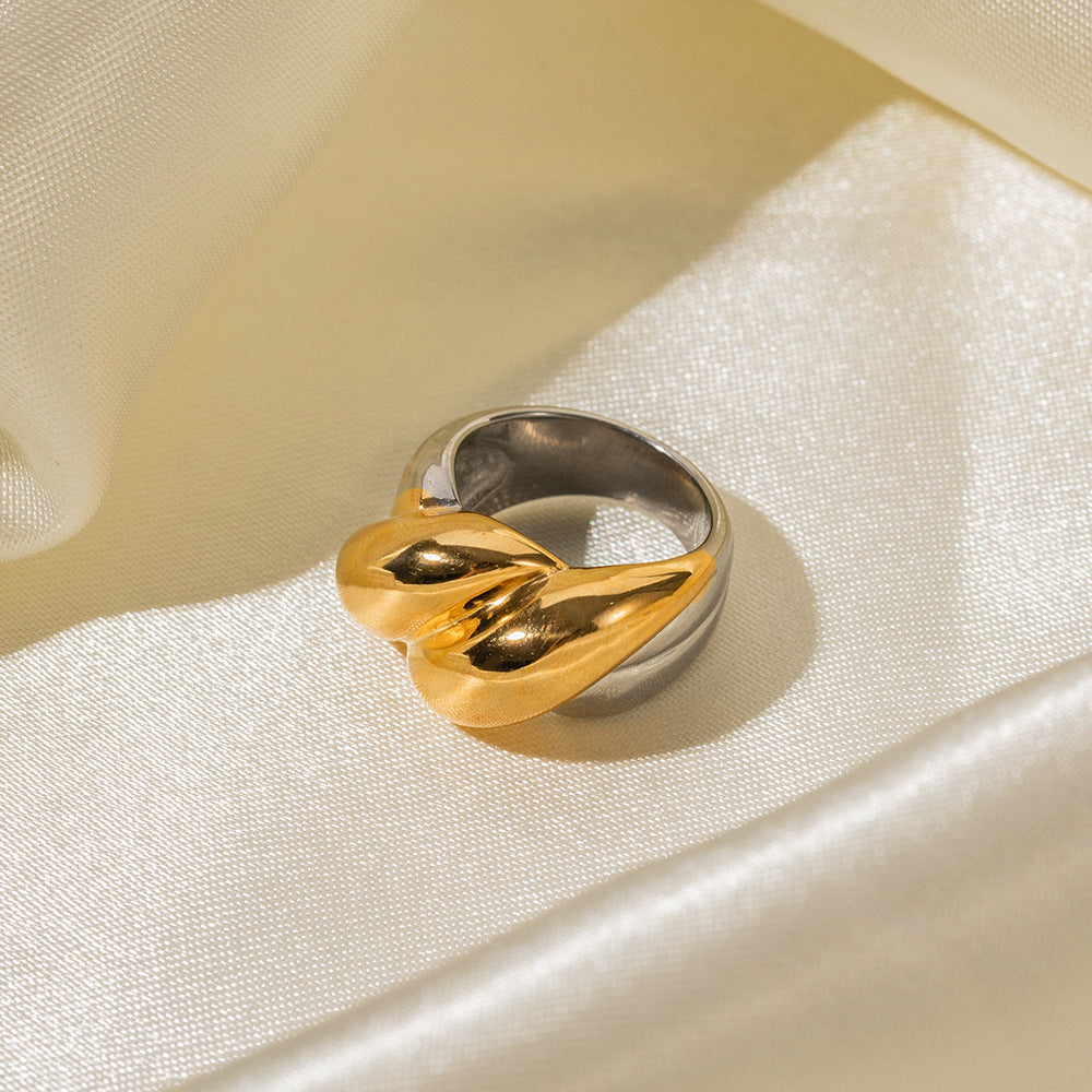 18k gold plated two-tone stainless steel threaded ring