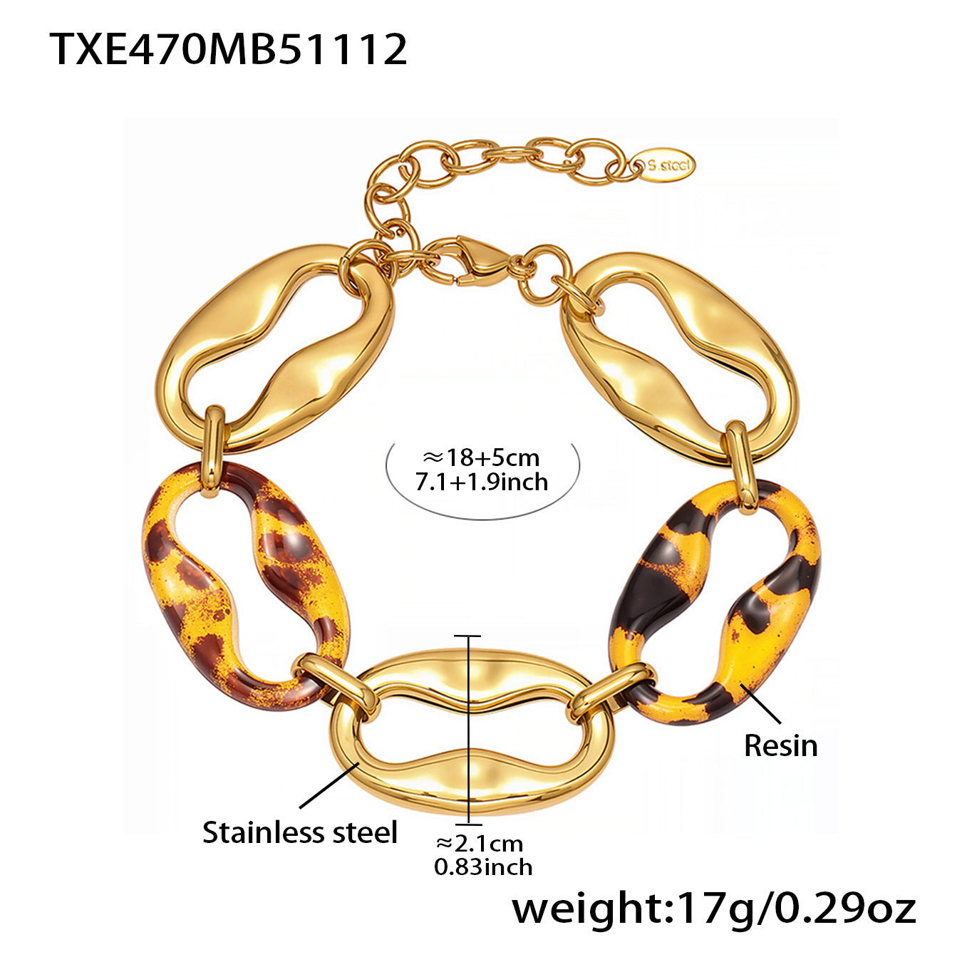 Stainless steel 18k gold-plated leopard print resin pig nose jewelry set