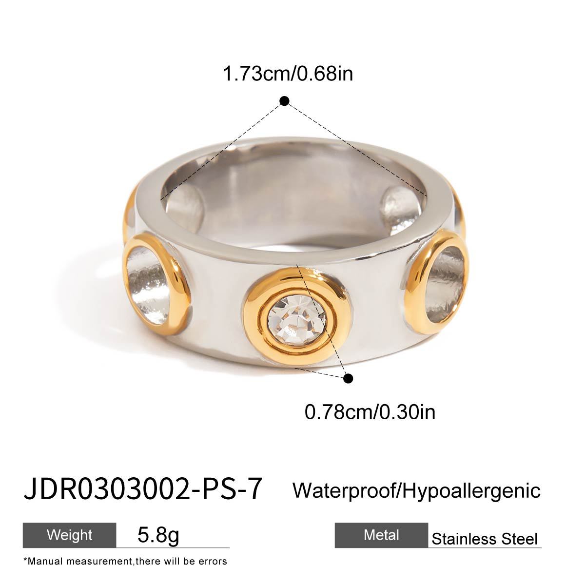 Stainless steel 18k gold-plated zircon ring