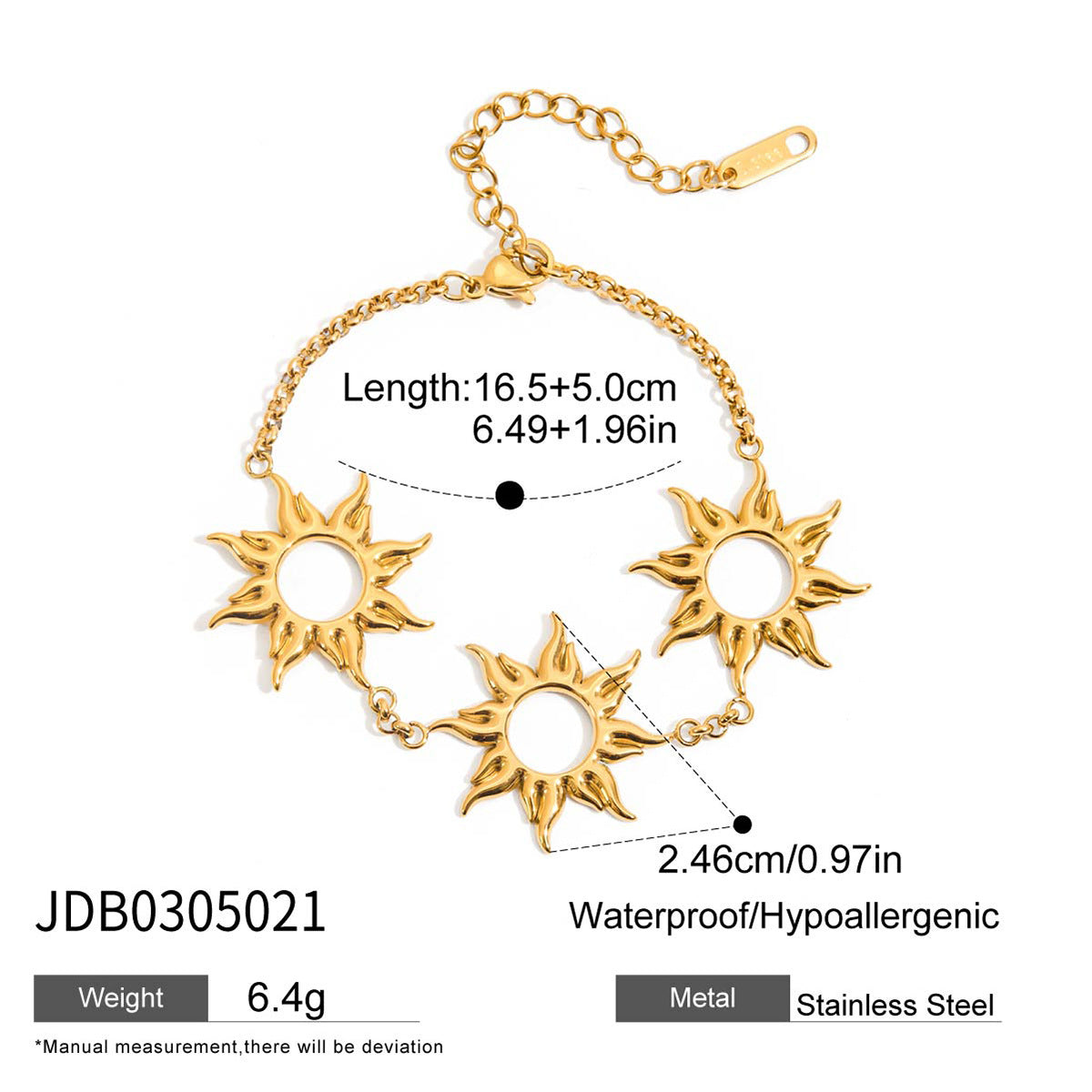 Stainless steel 18k gold-plated sun jewelry set