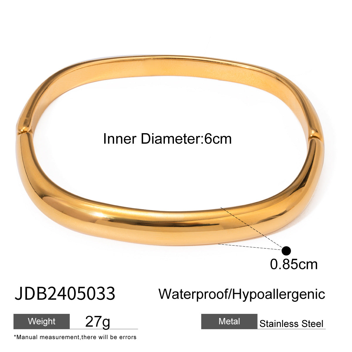 Stainless steel 18k gold-plated square-shaped bracelet