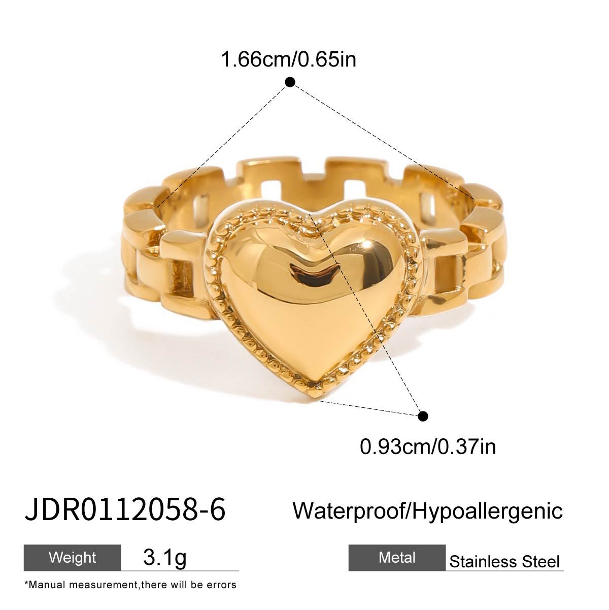 Stainless steel 18k gold-plated heart ring