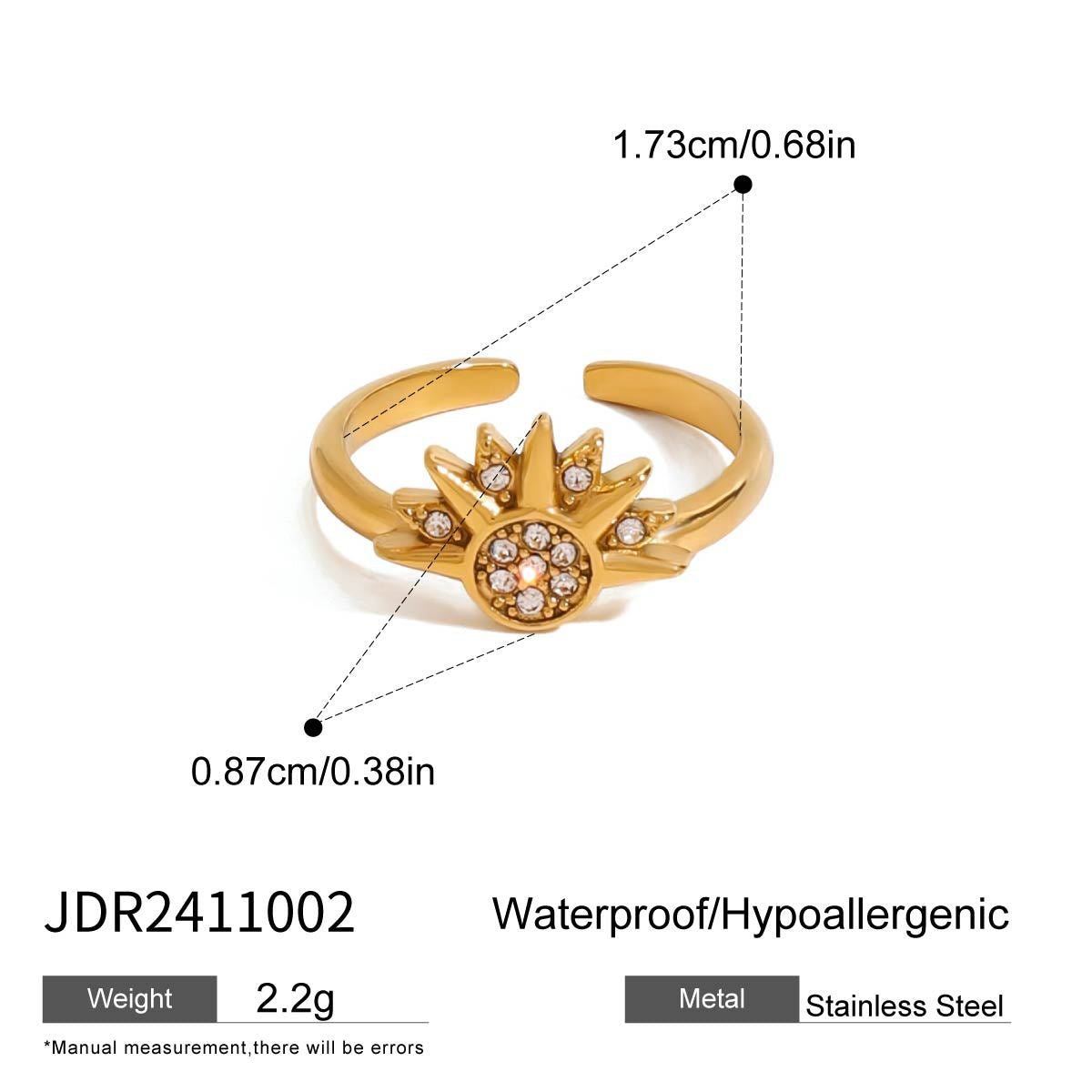 Stainless steel 18k gold-plated sun and moon rings