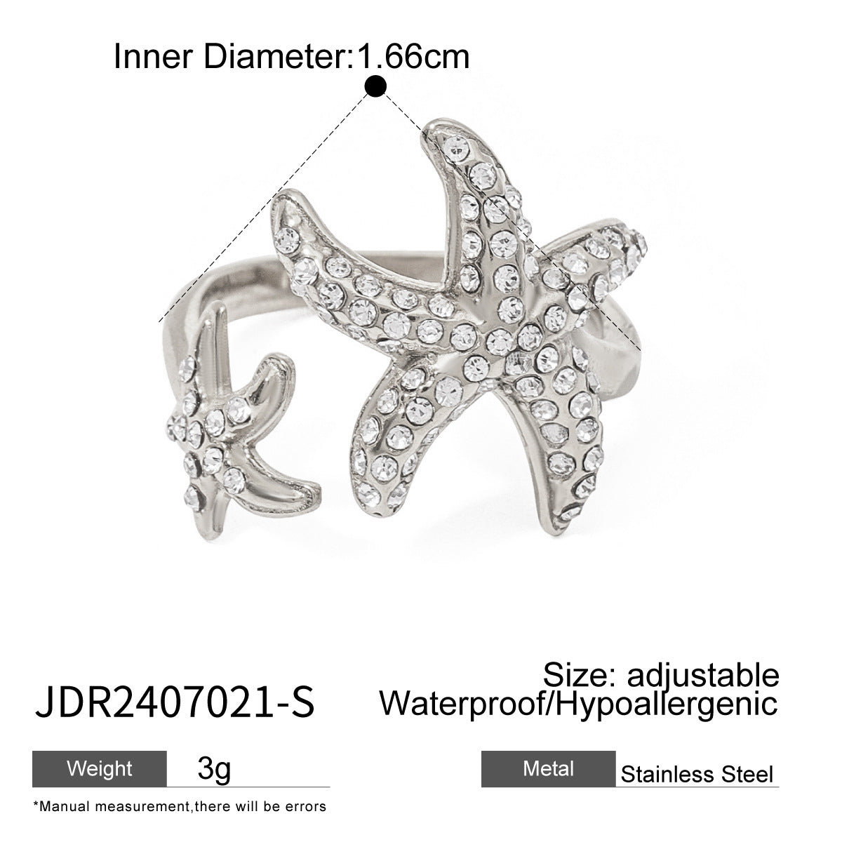 Stainless steel 18k gold-plated starfish ring