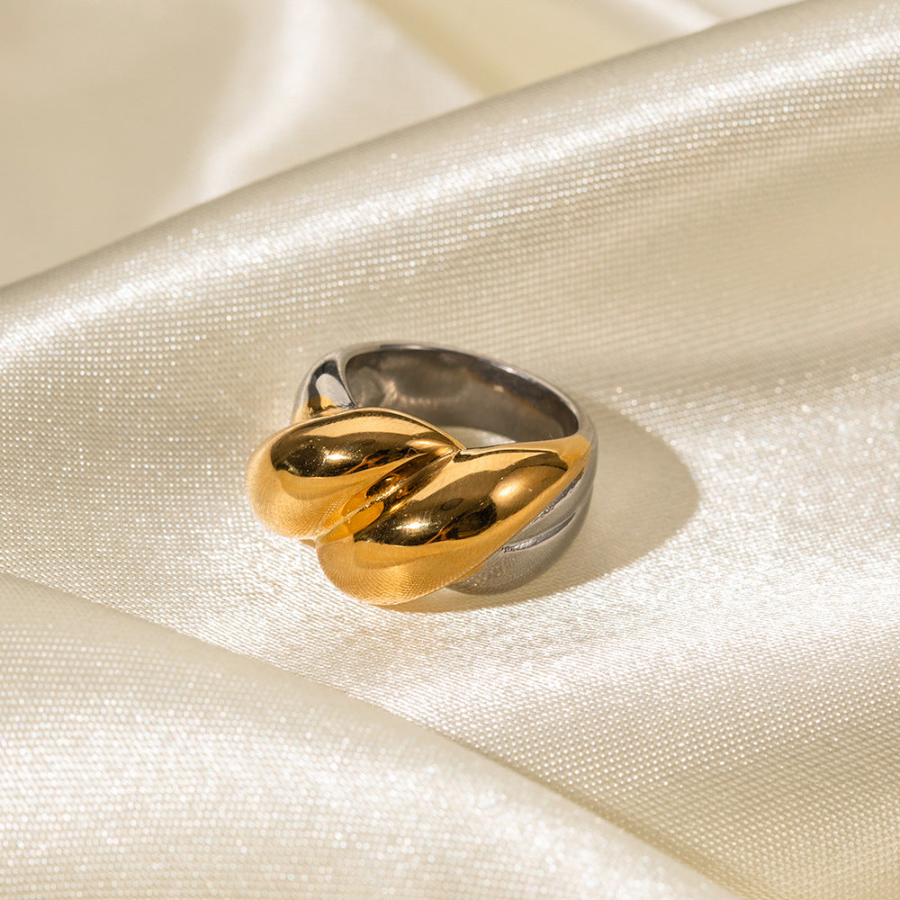 18k gold plated two-tone stainless steel threaded ring