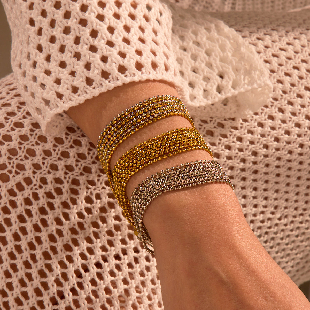 Layered stainless steel tassel bracelet