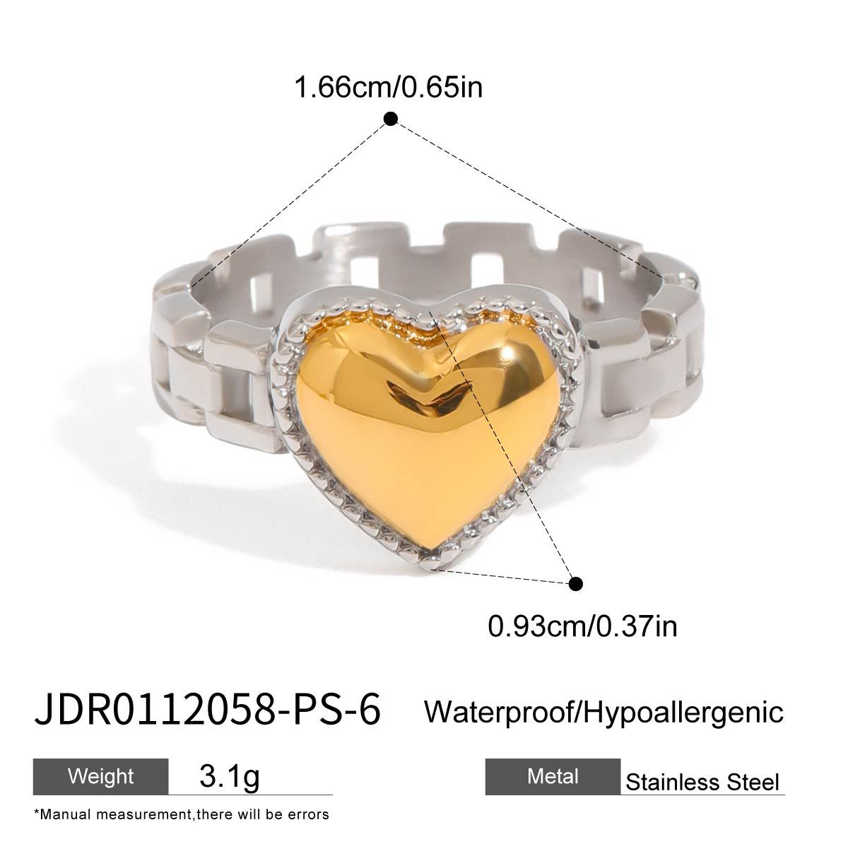 Stainless steel 18k gold-plated heart ring