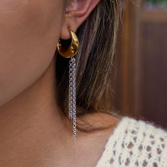 Two-tone titanium steel tassel earrings