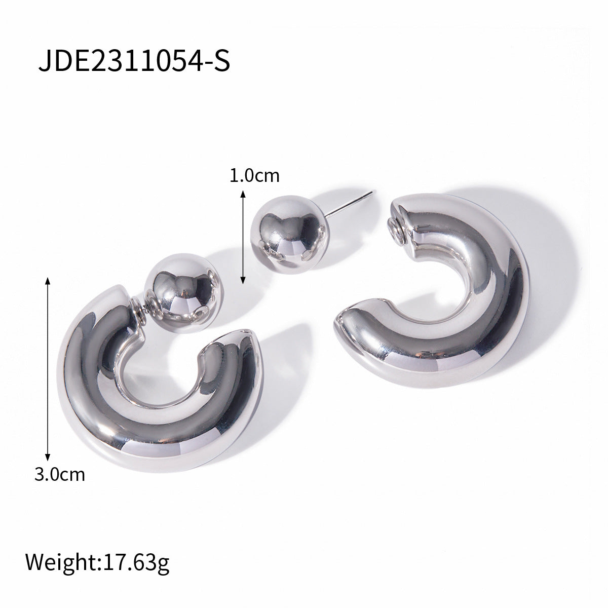 Stainless steel 18k gold-plated front and back C-shaped earrings