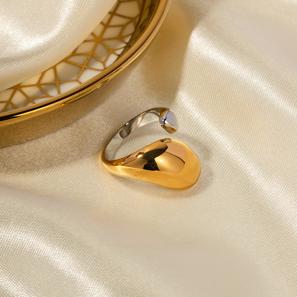 18k gold plated two-tone titanium steel irregular open ring