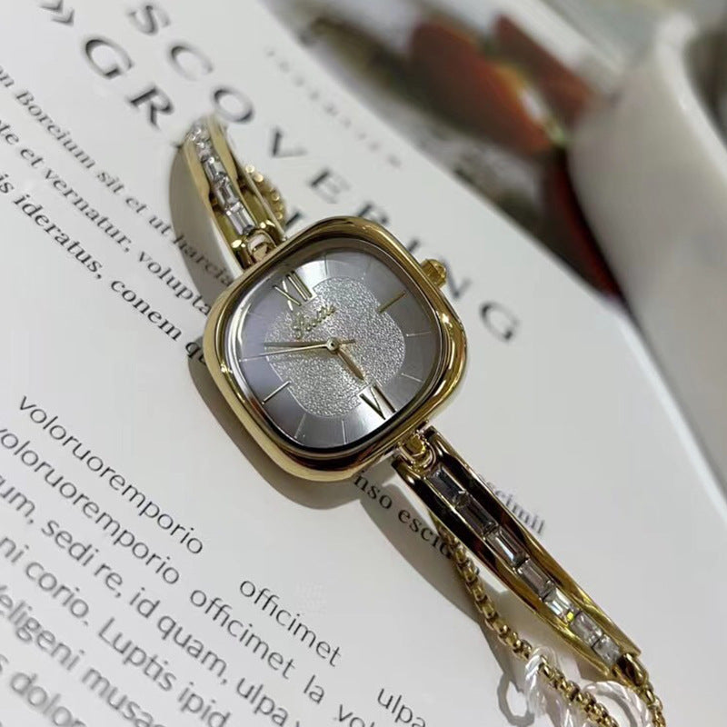 Elegant Square Crystal-Embellished Bracelet Watch for Women