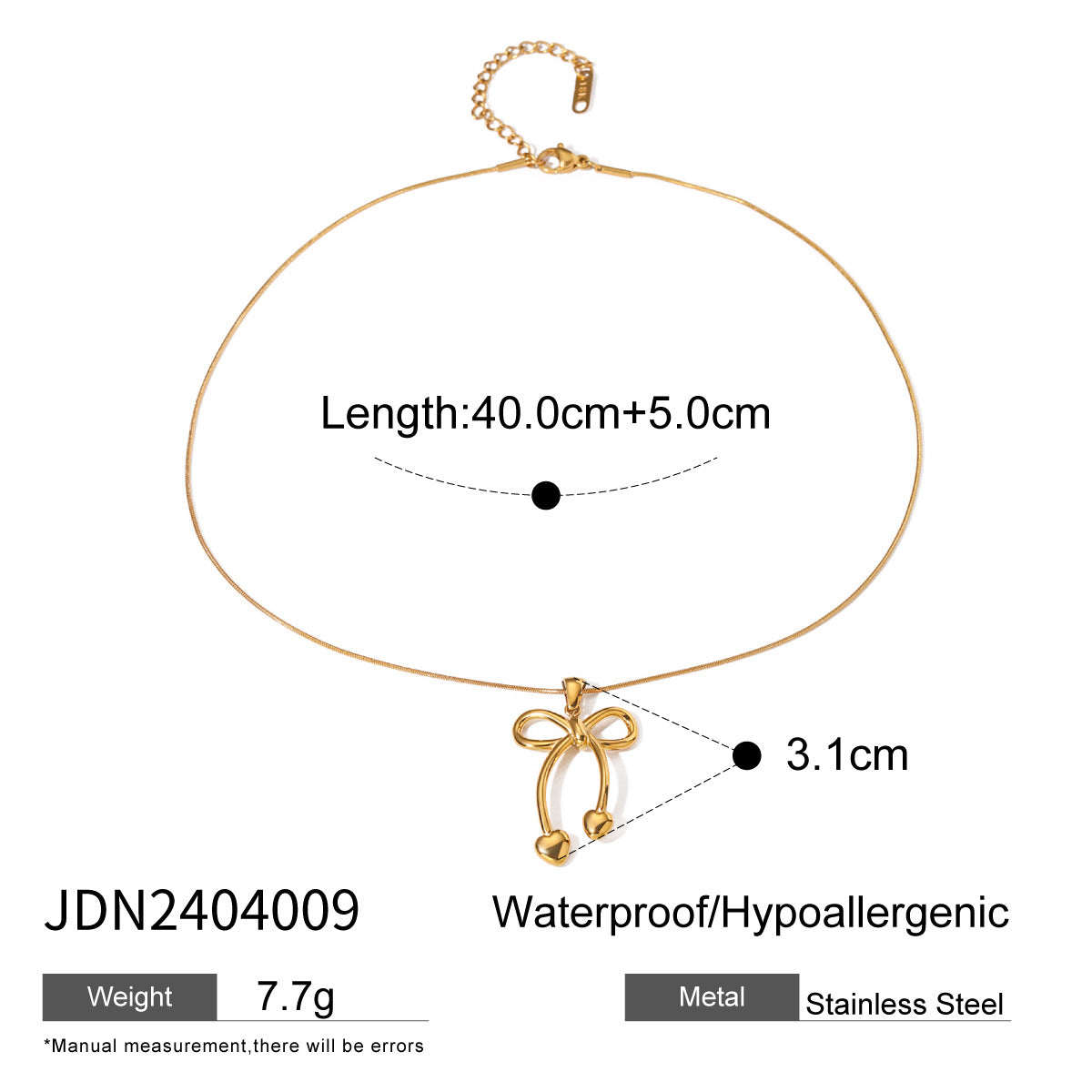 Stainless steel 18k gold-plated bow jewelry set