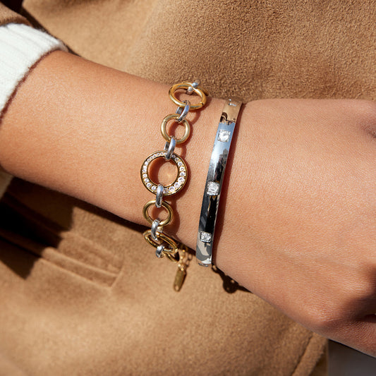 Two-tone stainless steel round bracelet