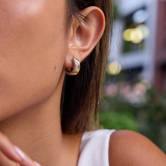 Two-tone cz c-hoop titanium steel earrings