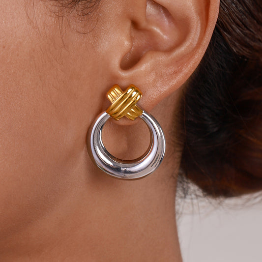 Two-tone stainless steel hoop earrings