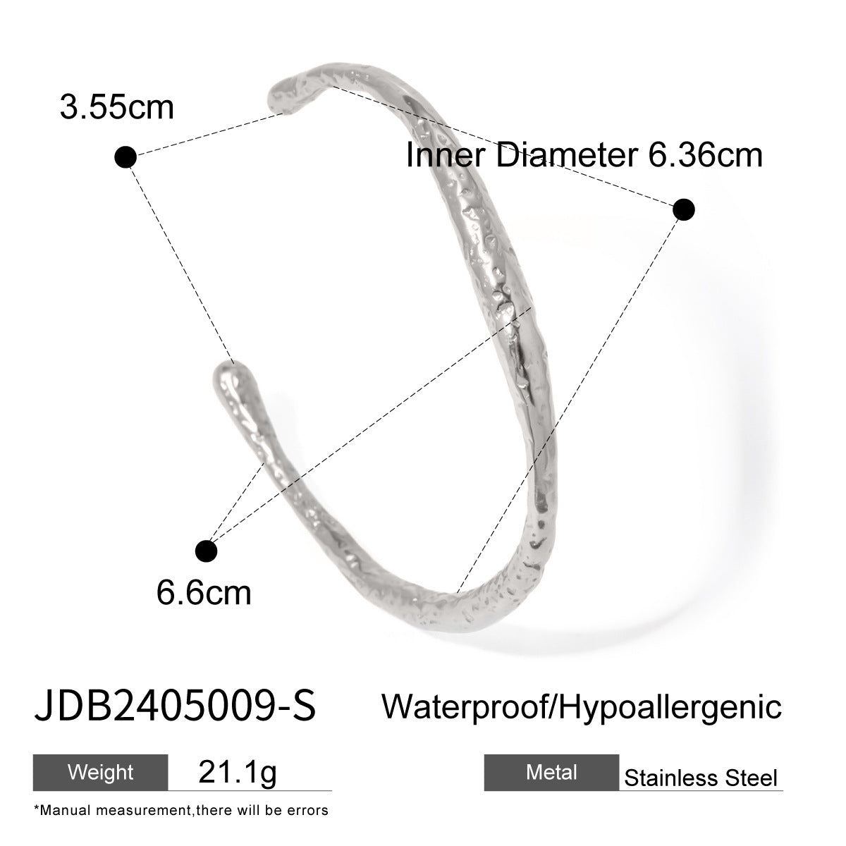 Stainless steel 18k gold-plated irregular-texture open-ended bracelet