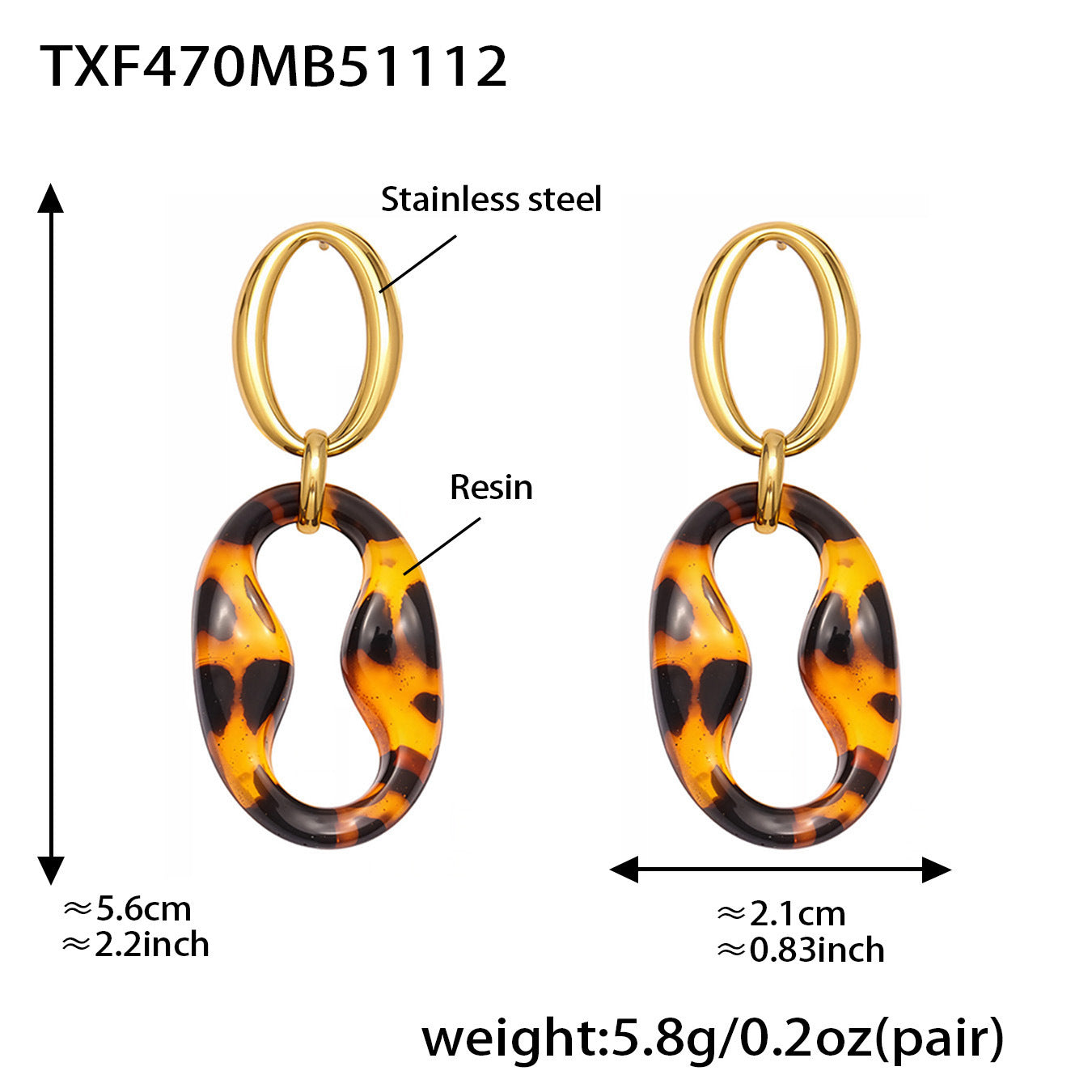 Stainless steel 18k gold-plated leopard print resin pig nose jewelry set