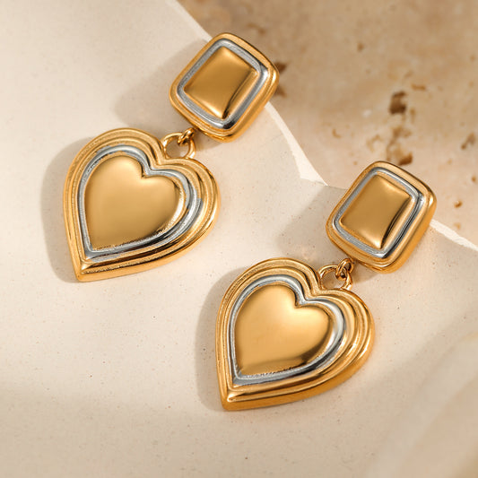 Two-tone heart earrings