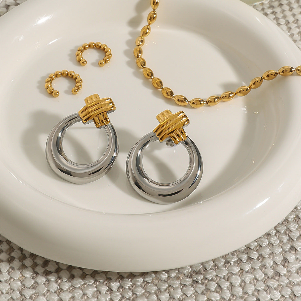Two-tone stainless steel hoop earrings