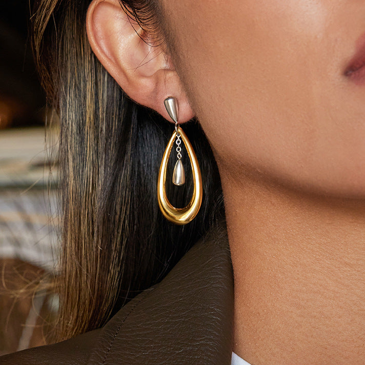 Two-tone stainless steel teardrop earrings