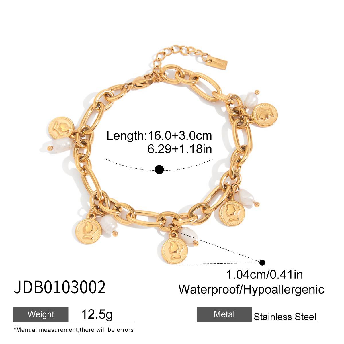 Stainless steel 18k gold-plated pearl bracelet
