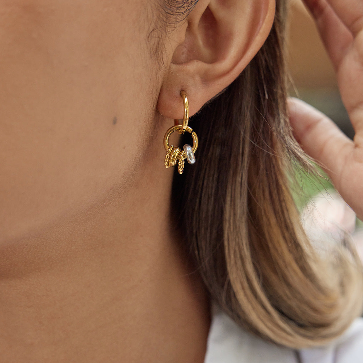 Stainless steel two-Tone hoop earrings