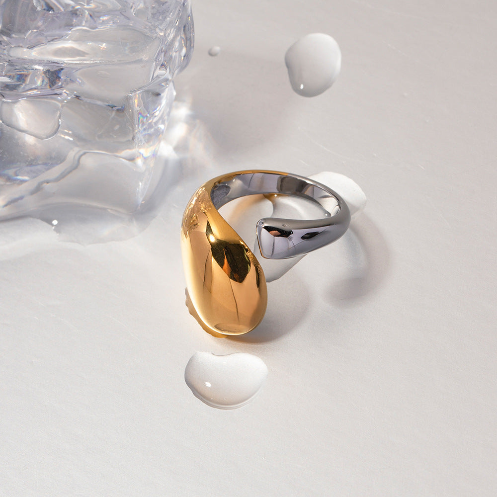 18k gold plated two-tone titanium steel irregular open ring