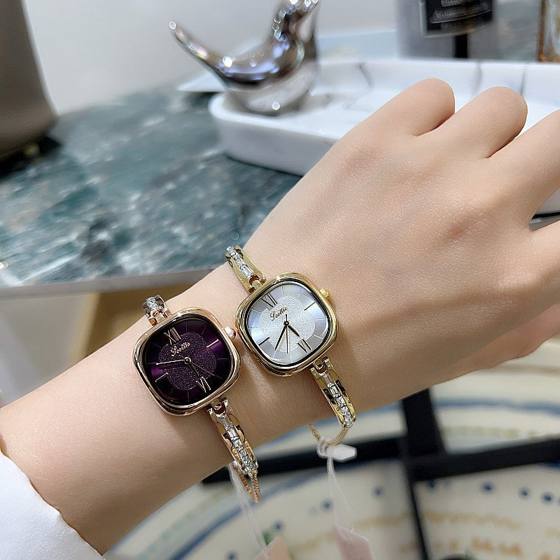 Elegant Square Crystal-Embellished Bracelet Watch for Women