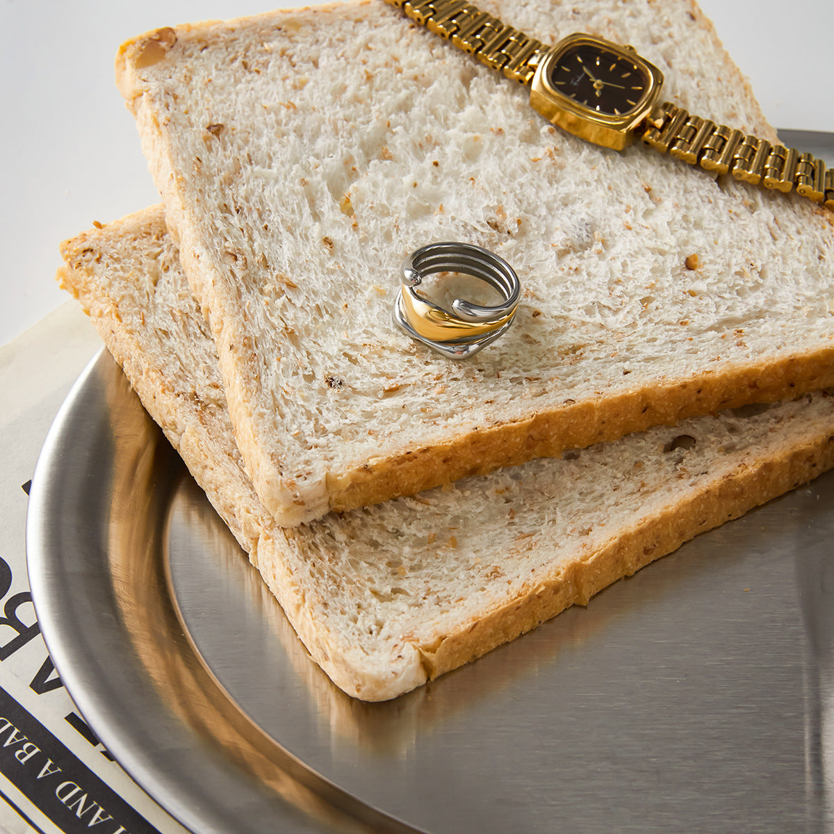 Layered two-tone titanium steel ring