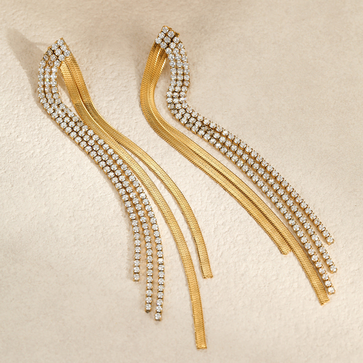Cubic zircon tassel two-tone earrings