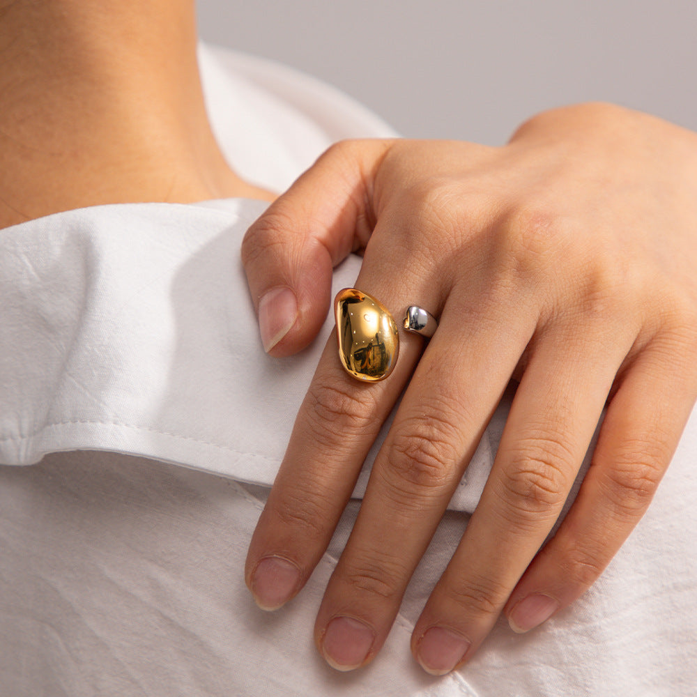 18k gold plated two-tone titanium steel irregular open ring