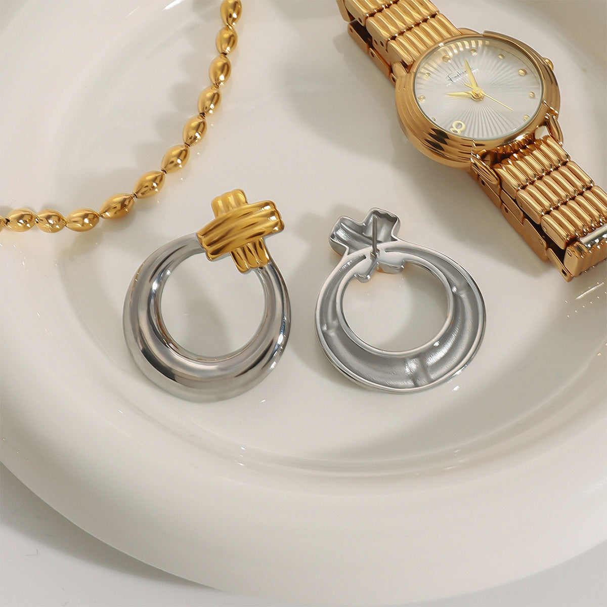 Two-tone stainless steel hoop earrings