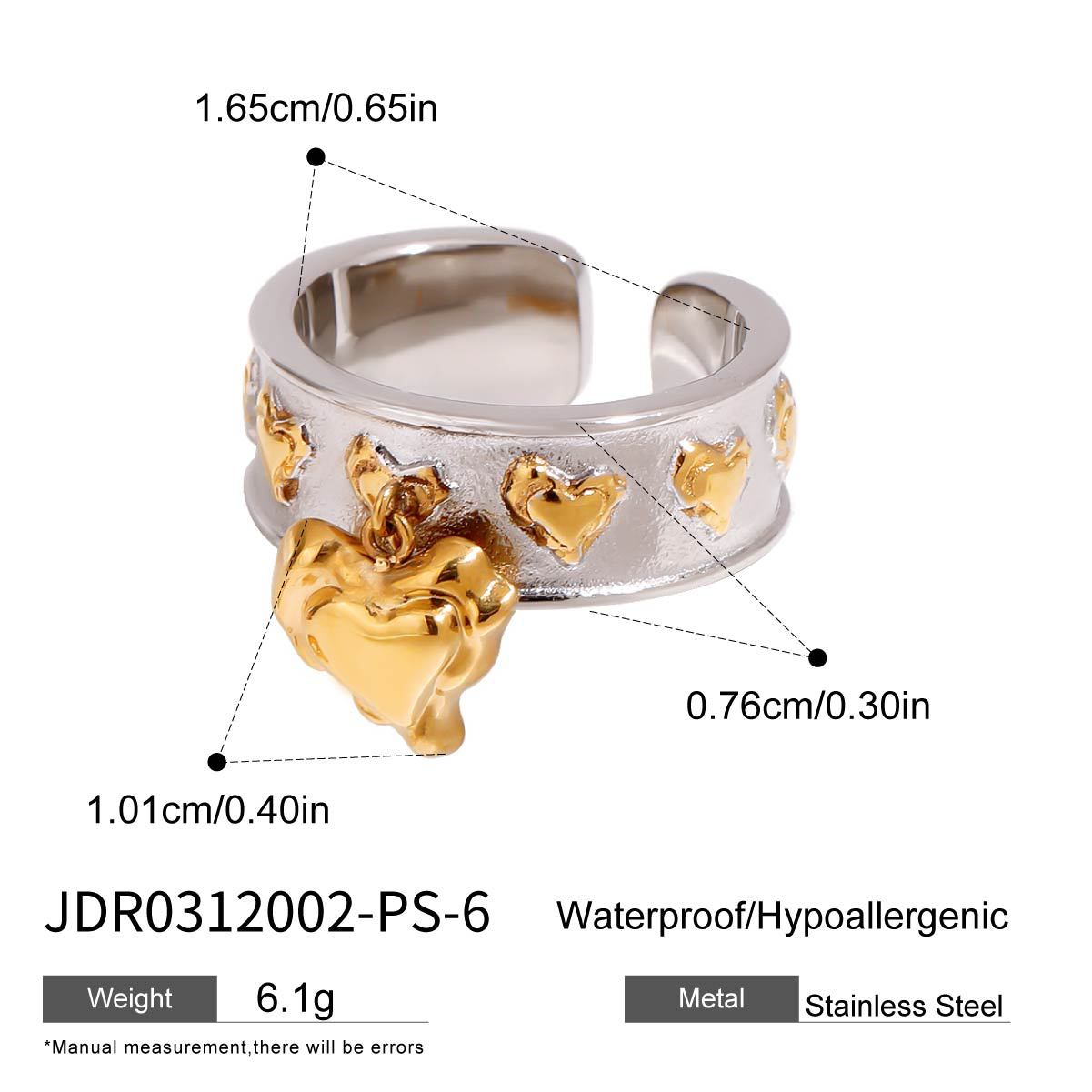 Stainless steel 18k gold-plated heart ring