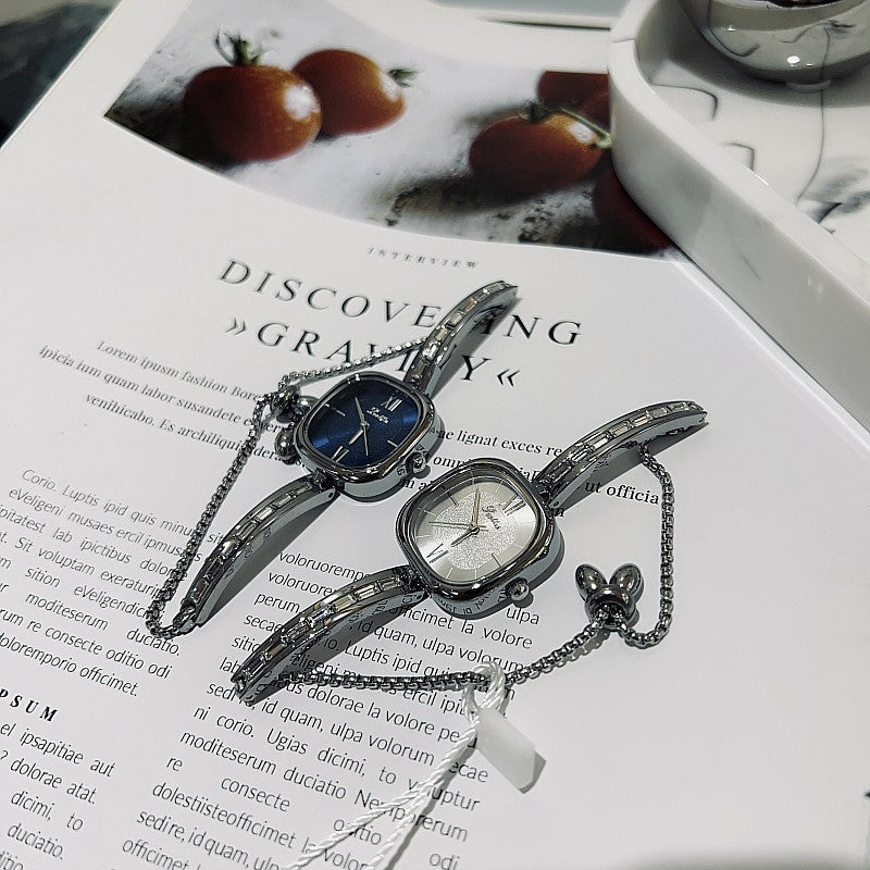Elegant Square Crystal-Embellished Bracelet Watch for Women