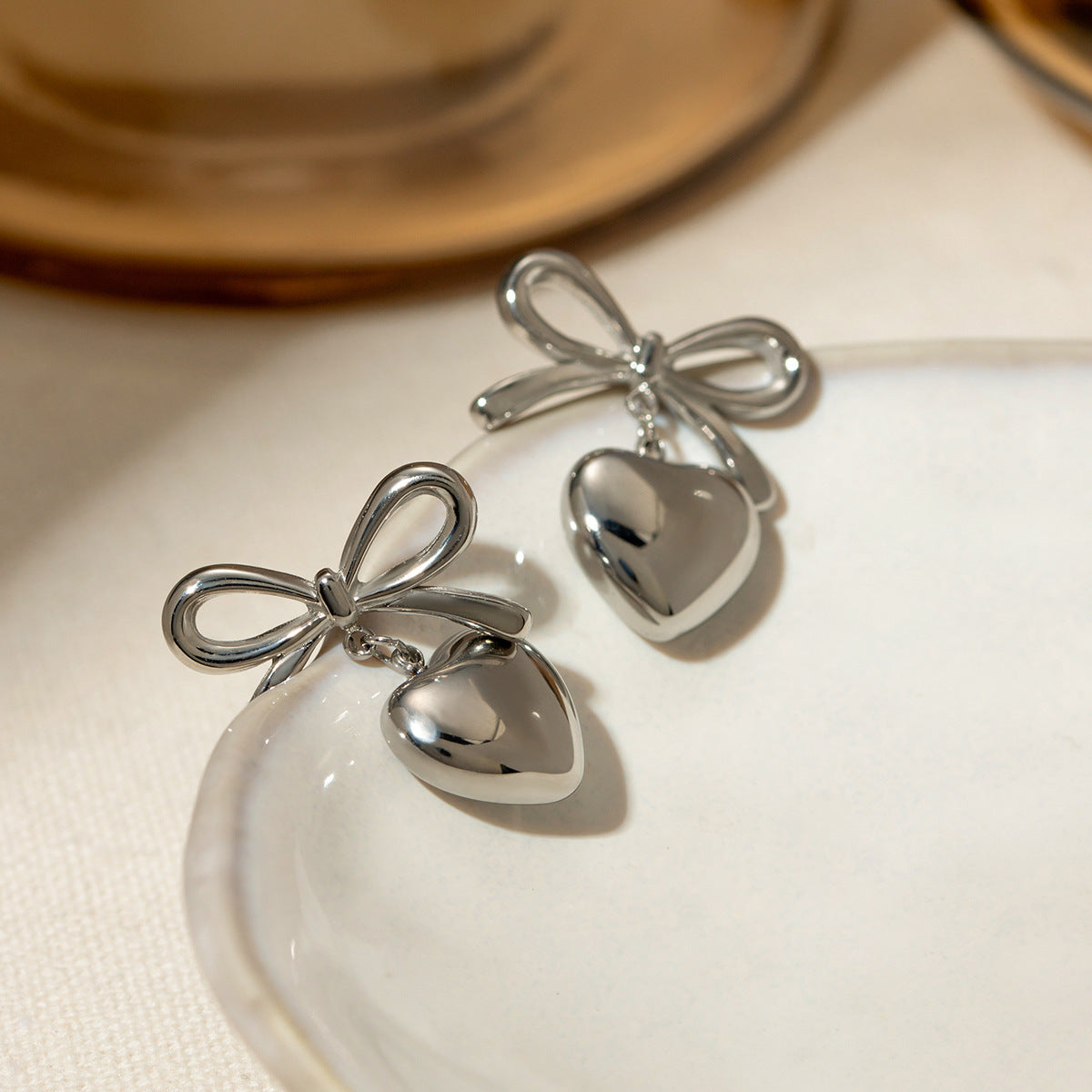 Stainless steel 18k gold-plated bow earrings