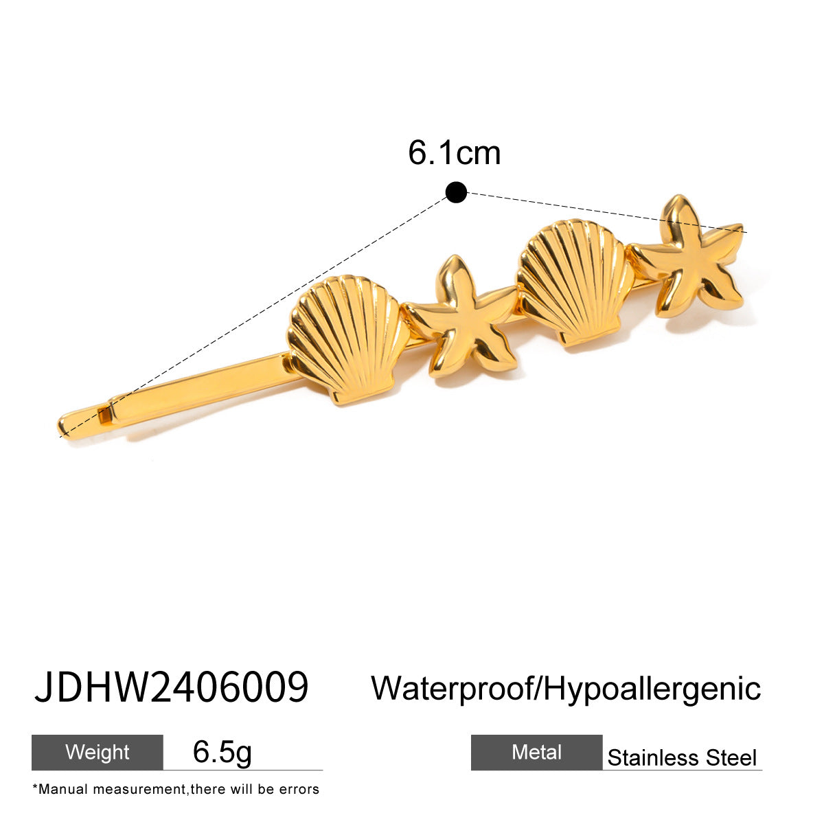 Stainless steel 18k gold-plated hair clips