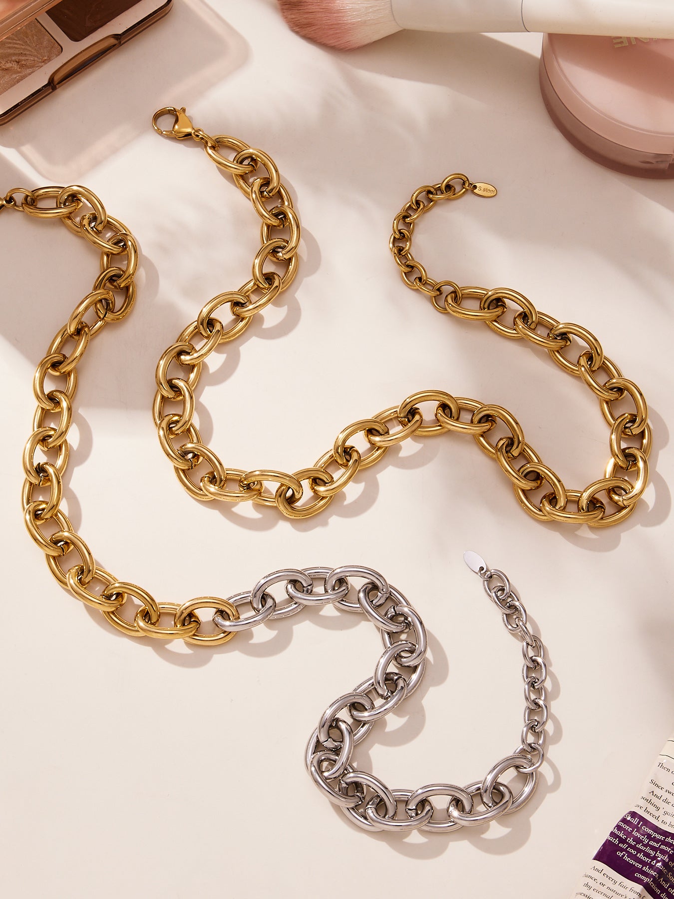 Two-tone stainless steel Cuban chain jewelry set