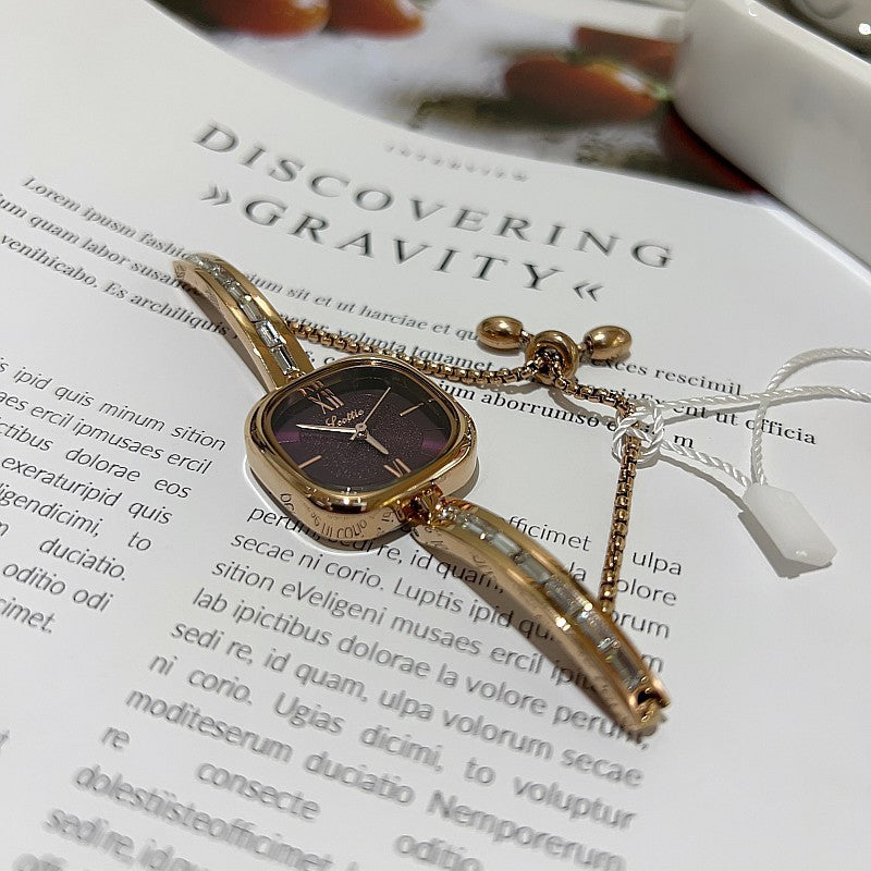 Elegant Square Crystal-Embellished Bracelet Watch for Women