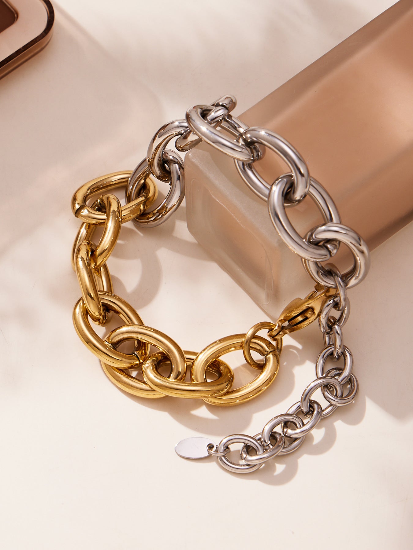 Two-tone stainless steel Cuban chain jewelry set